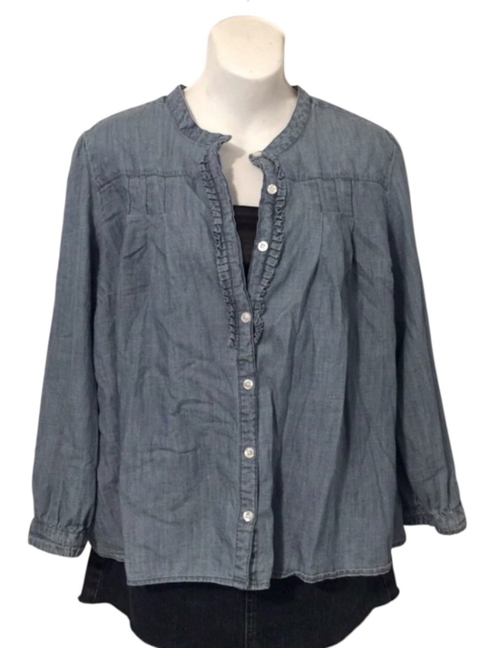Route 66 Original Clothing Co. Blue Denim Ruffle Button Down Long Sleeve Shirt